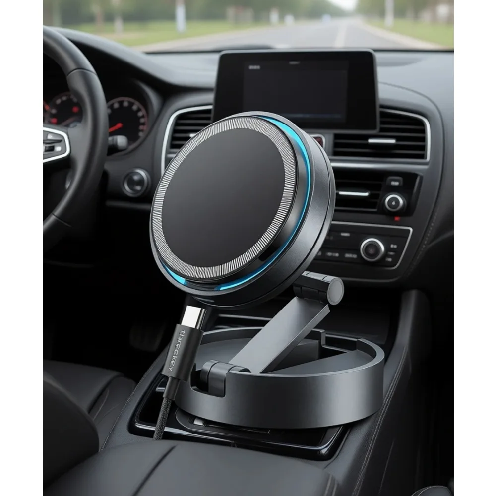 

25W MagSafe Car Mount Wireless Charger with Cooling Fan LED 360 Rotation for iPhone Galaxy 30W Adapter