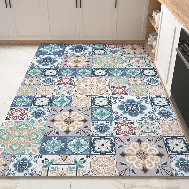 PVC Kitchen Carpet Waterproof Non-slip Floor Mat Oil-proof Home Decoration Rug Vinyl Leather Foot Mats Alfombra Pvc Cocina 주방매트