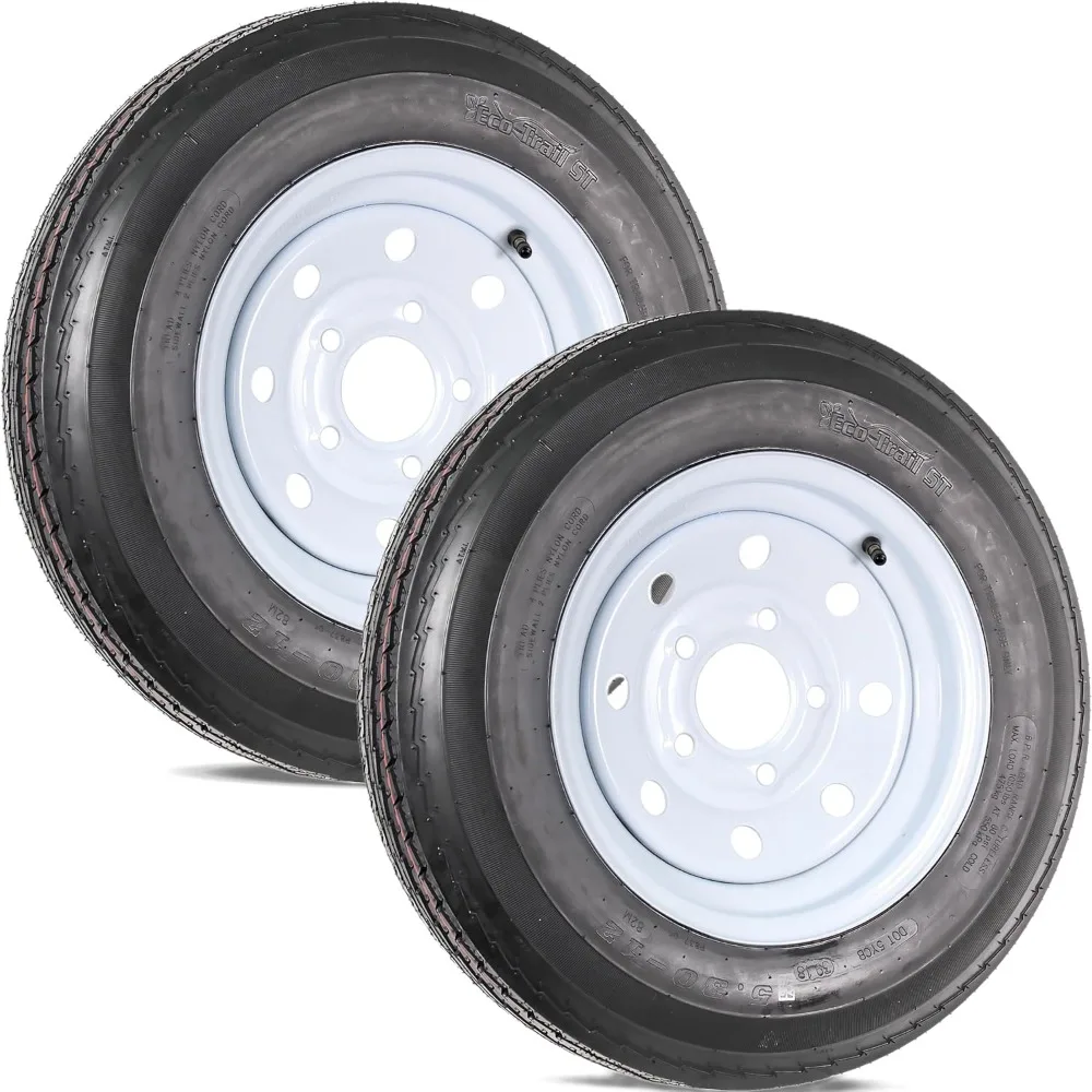 

Двухкомпонентные шины и диски для прицепа 530-12 5,30-12 Грузовой диапазон C 5-зубые белые модульные колеса с 2-летней гарантией и бесплатной дорожной опаской