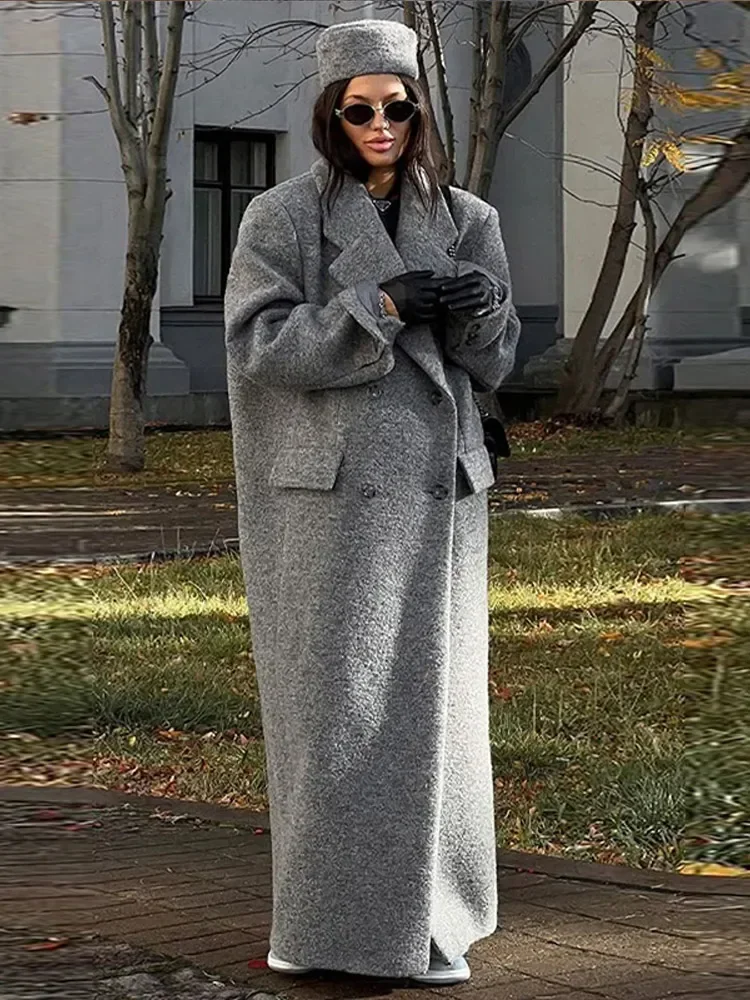 

Fashion Overcoat Women Autumn Winter Turn Down Collar Long Sleeve Lady Long Coats Pocket Female Double Breasted Maxi Jacket