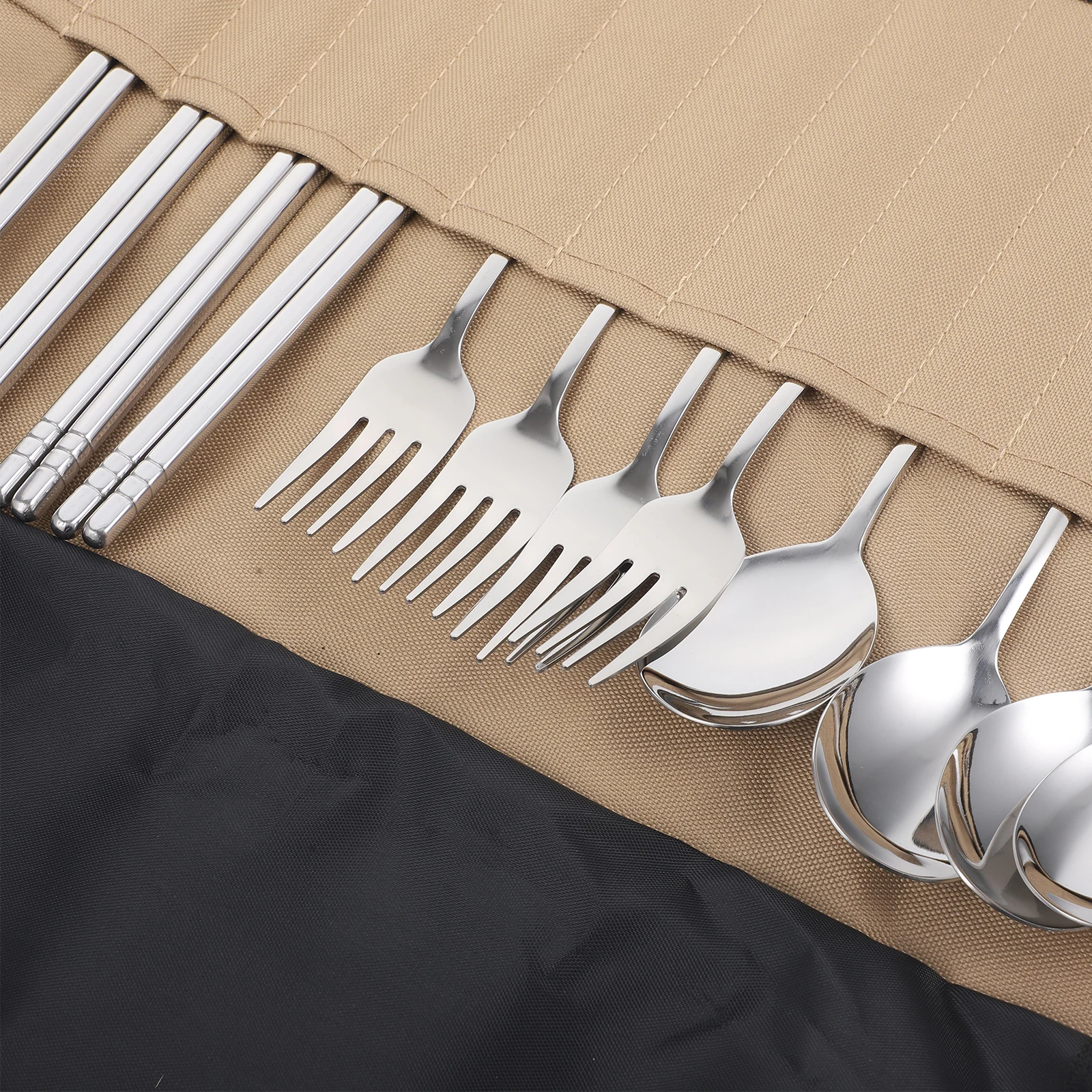 

1Set Camping Tableware Set Portable Roll Organizer Easy Carry Picnic Cutlery Storage Bag Barbecue Utensils Camping Tableware Set