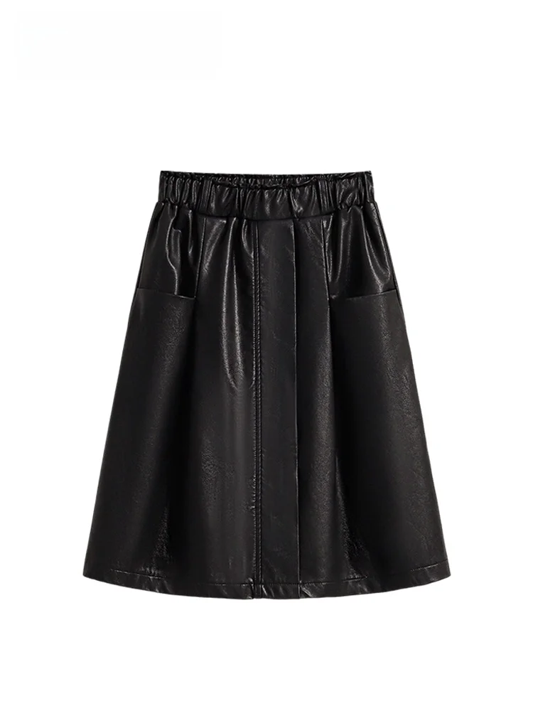 

Модная кожаная юбка А-силуэта с высокой талией для женщин больших размеров, для фигуры типа «груша», новинка ранней весны, повседневная юбка для работы и отдыха