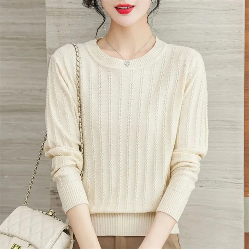 New 2024 Korean Women Sweater Autumn Winter Warm Pullover Casual O-neck Stripe Bottoming Shirts Long Sleev Knit Jumper Femme