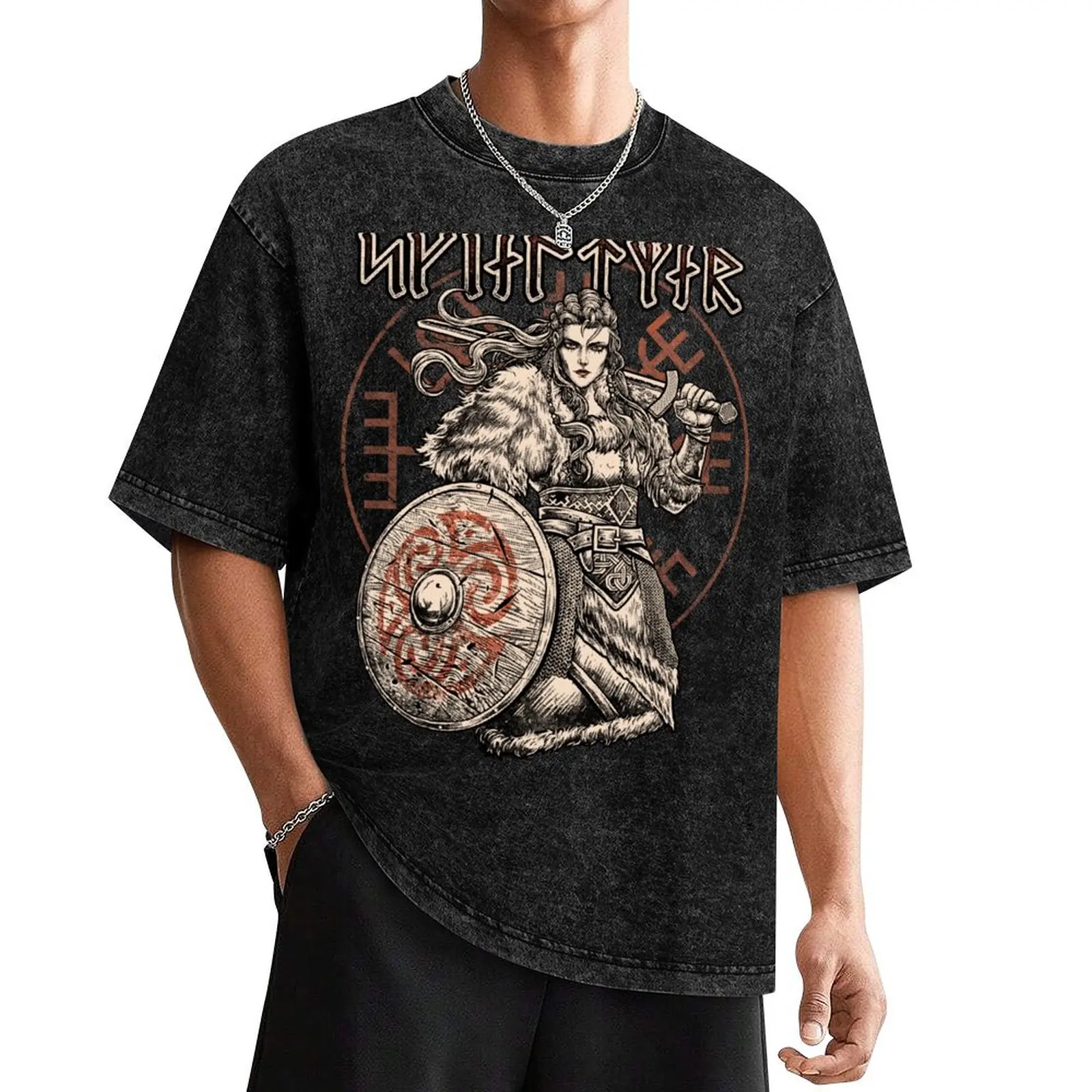 

Shieldmaiden Norse Younger Futhark Runes Female Viking Warrior Vegvisir T-Shirt boys whites anime shirt mens designer clothes