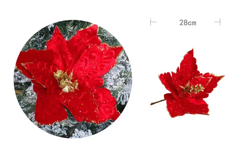 28cm Multicolor Christmas Flower Cuttings Christmas Tree Decoration Accessories Flannelette Christmas Flower Decorations Decor