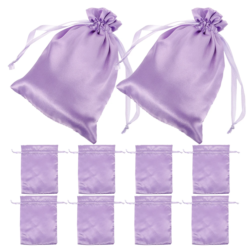 

10pcs Satin Drawstring Bags 10x15cm Lilac Travel Toiletry Pouches for Makeup Jewelry Storage Organizer Gifts