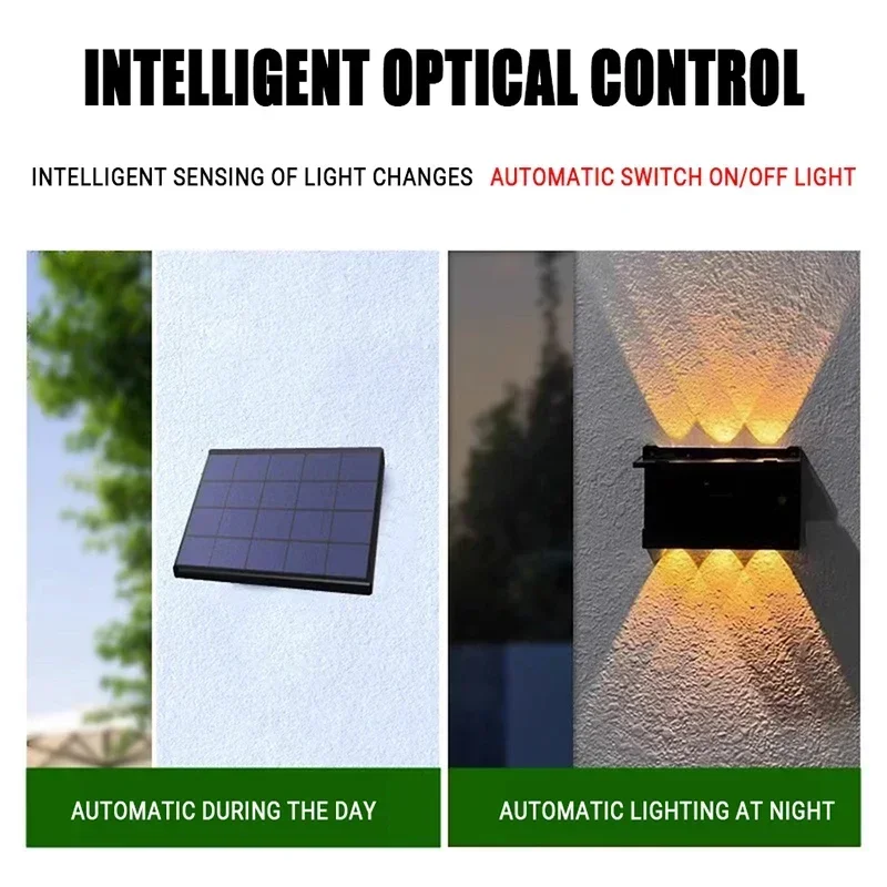 LED Solar Wall Lamp Outdoor Rainproof Water Garden Courtyard Intelligent Light Control Lamp Outdoor Lighting Wall Washing Lamp