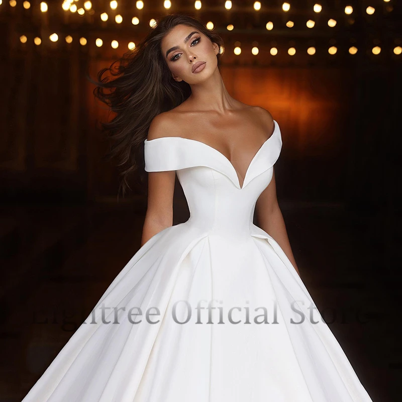 Eightree-White Off The Shoulder Wedding Dresses, Elegante A-Line, cetim vestido nupcial, Boho Beach Wedding, Ball Prom Gowns, tamanho personalizado