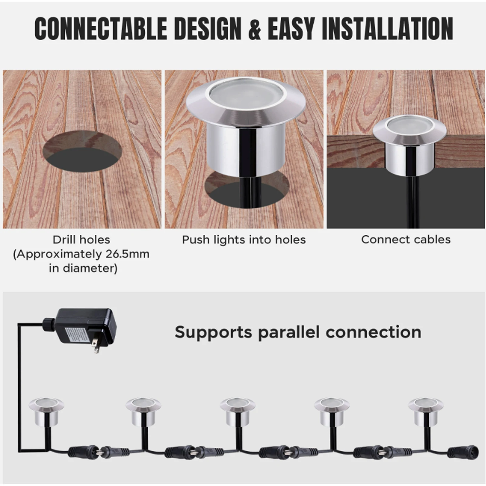 10/16PCS LED Deck Light DC12V Outdoor Wateroof Recessed Underground Bulb Lamp EU/AU/UK/US Plug For Courtyard Garden Step Stairs