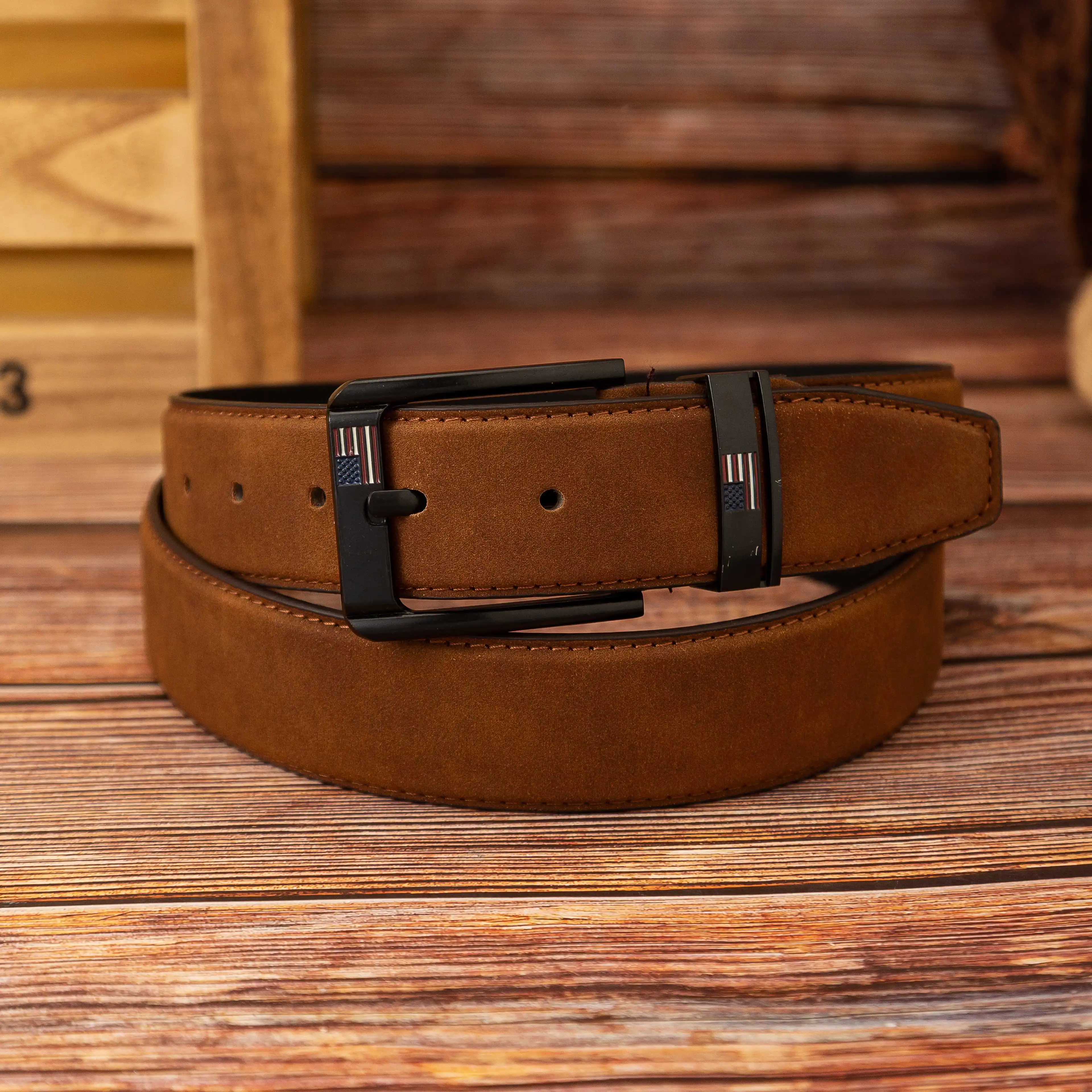Business Casual Double Row Metal Ring Buckle Black Flag Needle Buckle Waist Belt Unisex Smooth Surface Leather Belt