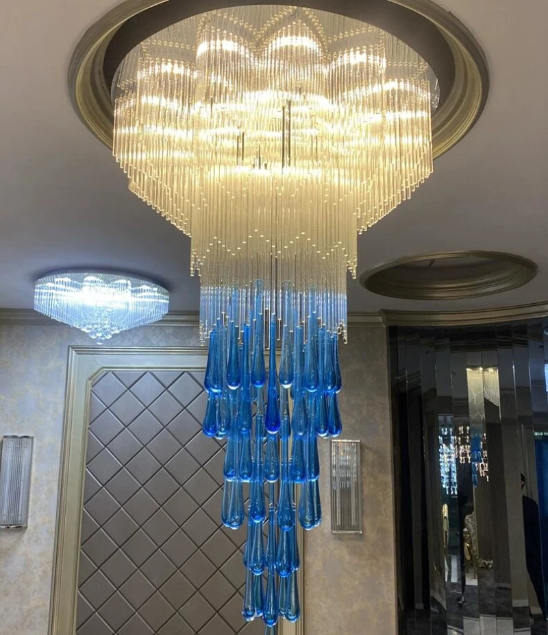 

New crystal chandelier luxury hotel spiral staircase custom decorative lighting villa hollow chandelier