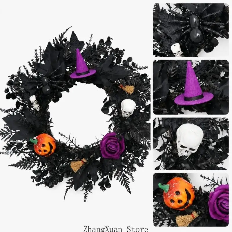 Saisonkranz mit Totenkopf- und Laternen-Detaildekoration für die Eingangspräsentation 3XUF – Detail 9