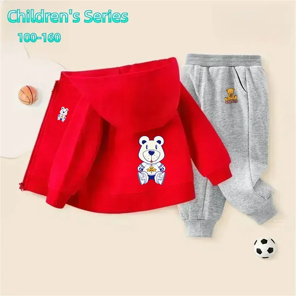 Cartoon Printed Zipper Shirt Set Boys Long Sleeve Tops Small and Medium Children Children Printed Set