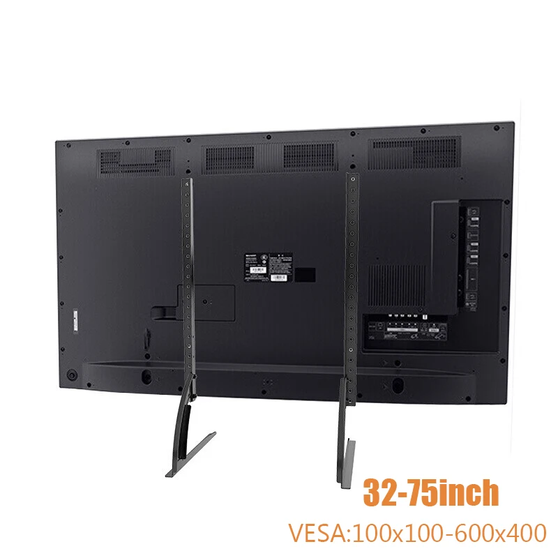 범용 테이블 탑 TV 스탠드, 32-75 인치 LCD, LED, OLED, 플라즈마 평면 및 곡선 스크린 TV, TV 베이스 높이 조절 가능 다리 스탠드