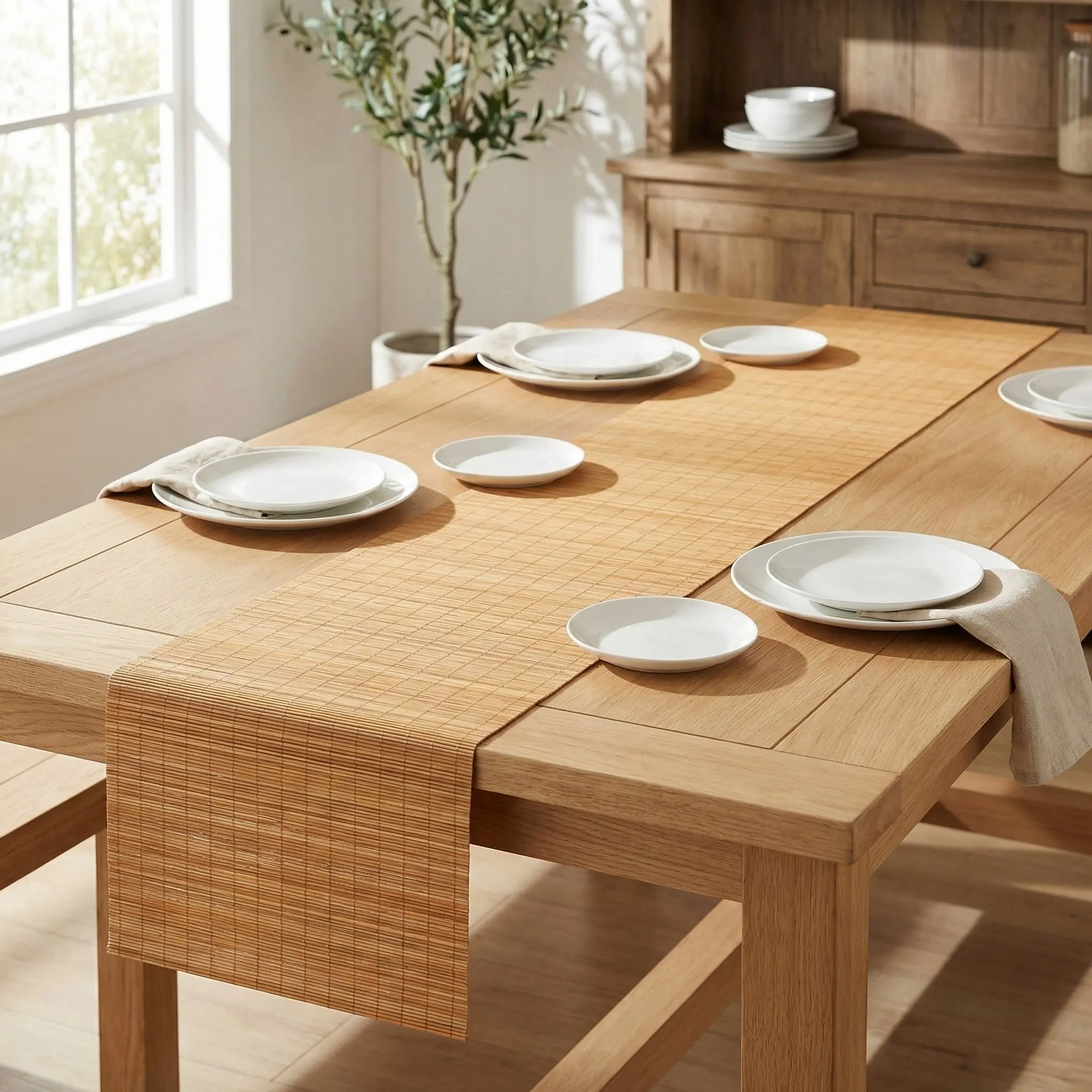 Bamboo Table Runner – Cuttable, Heat-Resistant Dining Mat for Kitchen, Outdoor & Tea Table Decoration