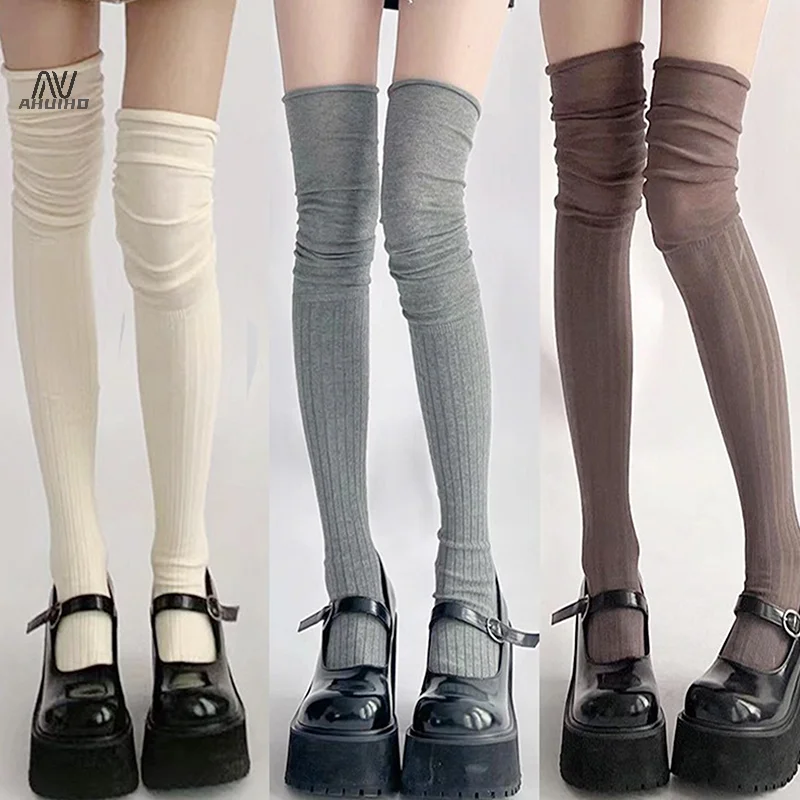 Bas de cuisse hauts pour femmes, chaussettes longues, sur le genou, thermique, chaud, coton, tube haut, leggings, monochromatique, document, femme, chimdécontracté