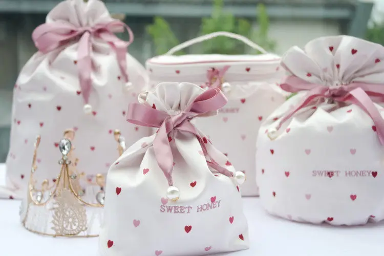 Japanese sweet cute cosmetic bag portable skin care product bucket bags portable girl powder travel multi-functional storage bag