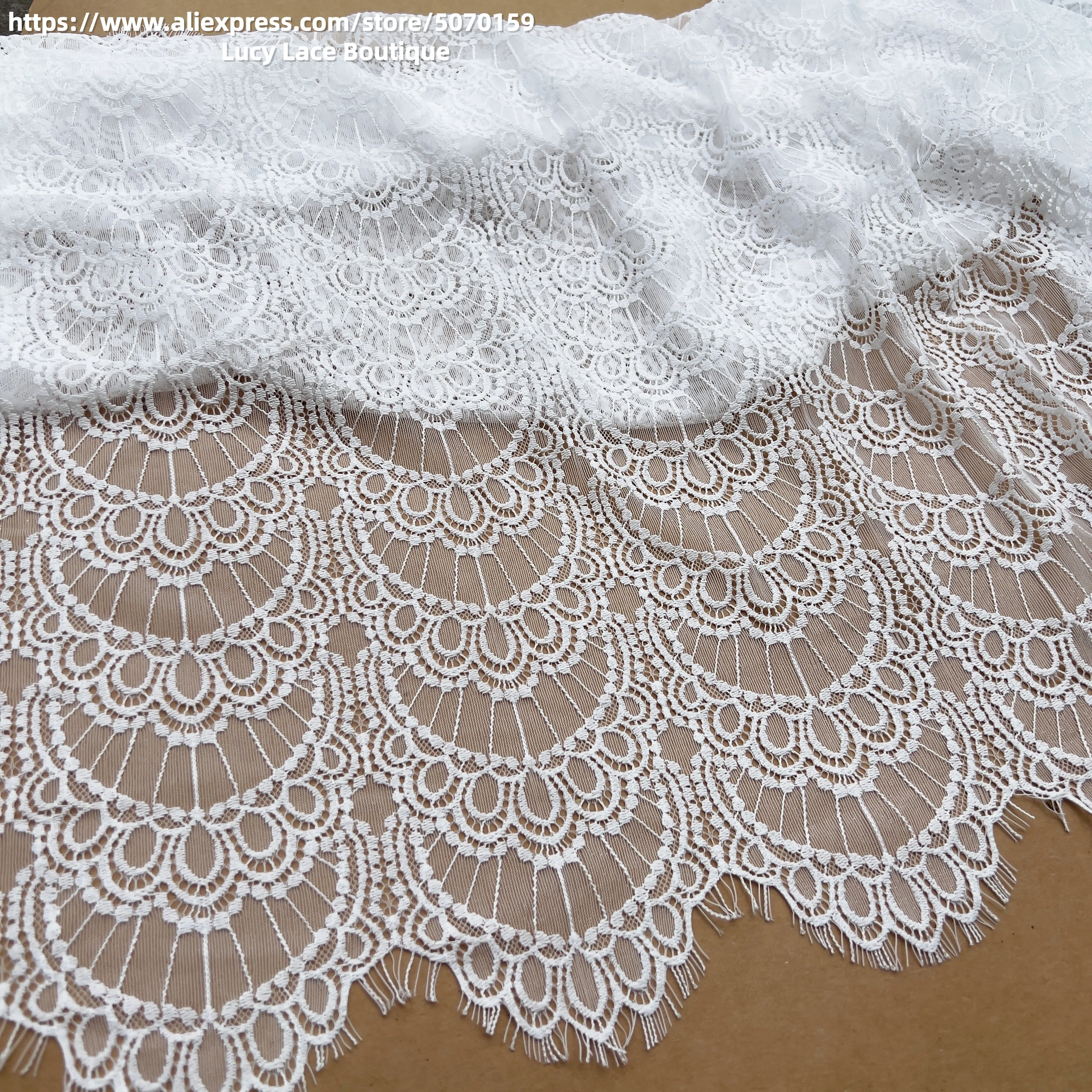 

Shiny Fiber Scallop Eyelash Lace Fabric for Girls Dress DIY Making 1Piece=3Meters Long Off White Color