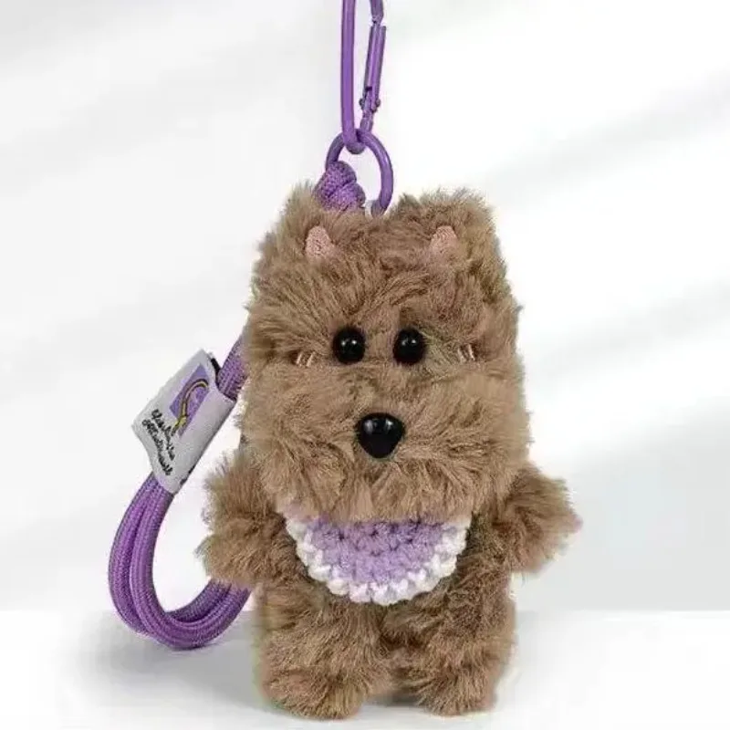 Adorable Plush West Highland White Terrier Dog Keychain with Handmade Crochet Mini Bib Westie Puppy Toy  Backpack Pendant