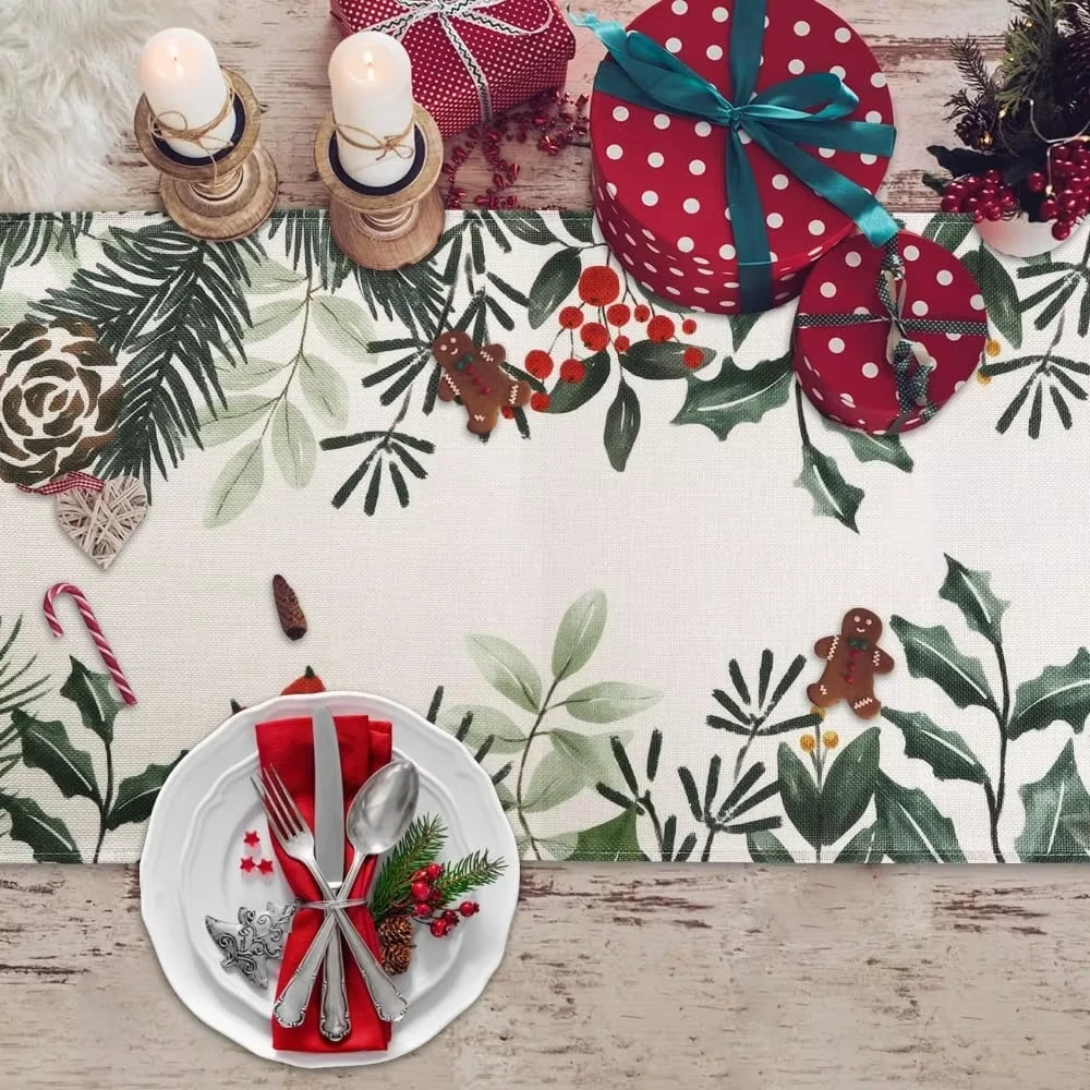 Merry Christmas Dinner table flag: Festive Greenery and Berries for a Magical Feast! New Year High Quality Home Party Decoration