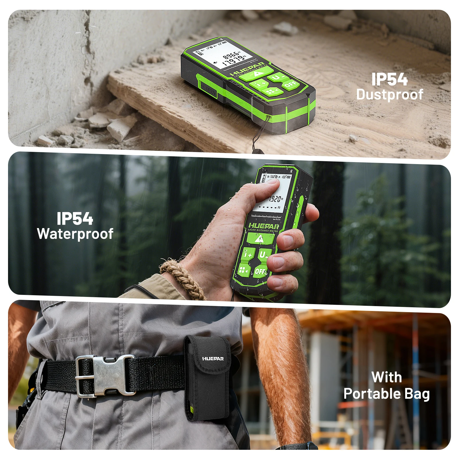 Huepar S60G-BT Green Laser Distance Meter With Bluetooth 60M/100M/120M Digital Laser Rangefinder with Angle Sensor & Cloth Bag gallery 5