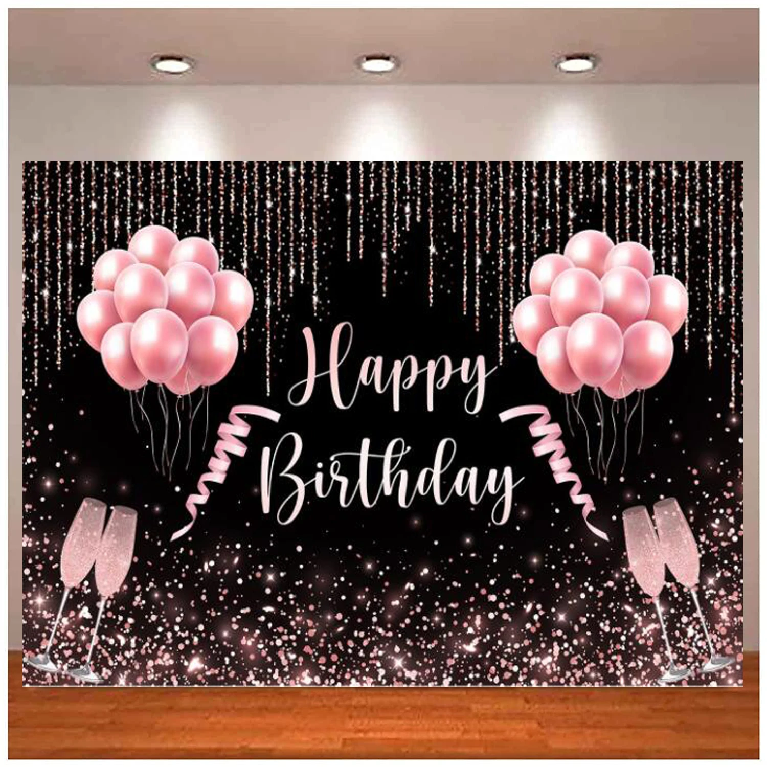 

Pink Rose Golden Photography Backdrop Glitter Balloon Background Girls Sweet Happy 16 18th 21th Birthday Party Decoration Banner