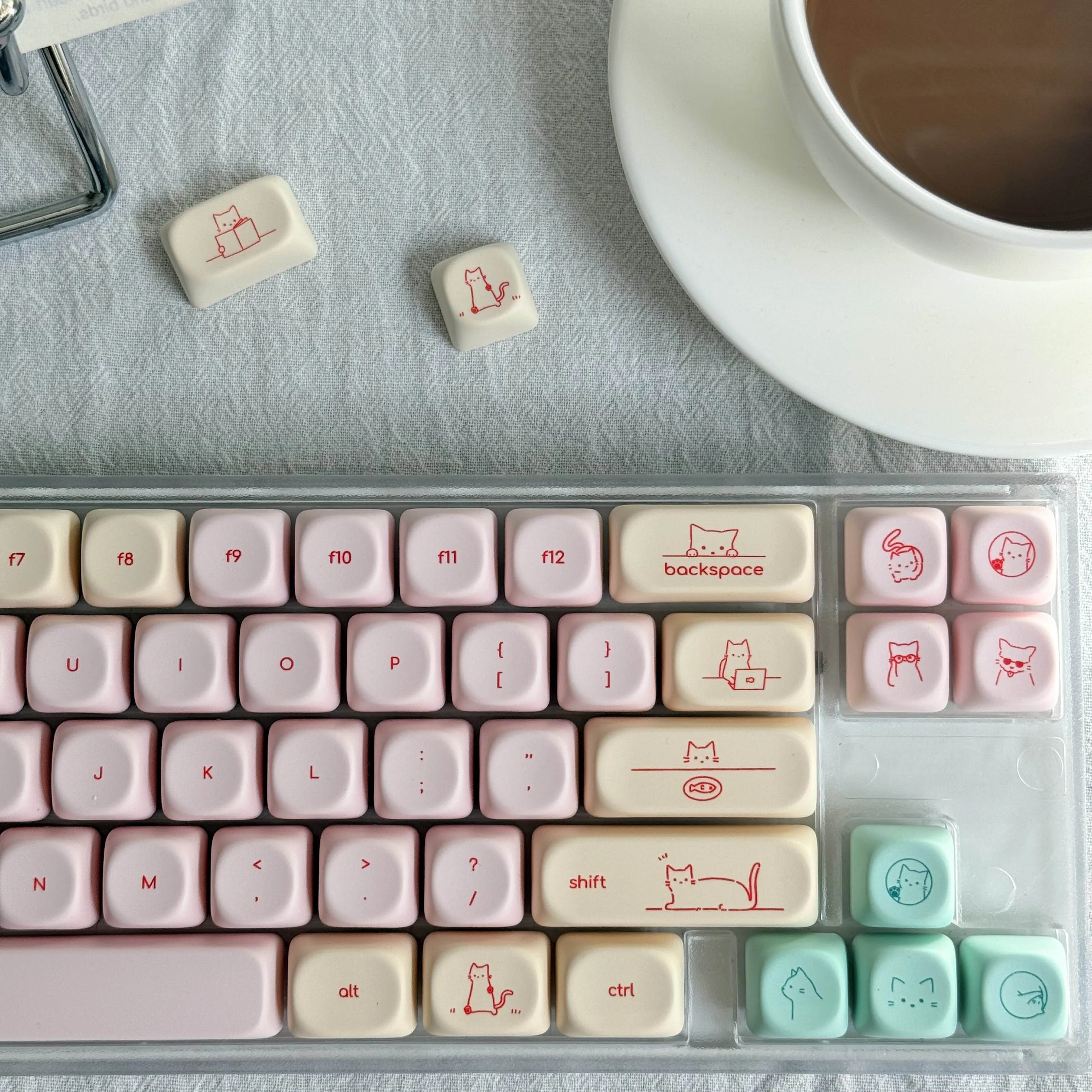 Pink Minimalist Keycaps Korean English Ver MOA Profile 124 Keys Cute Cat PBT Key cap For Mechanical Keyboard 60% 75% 87% 100%