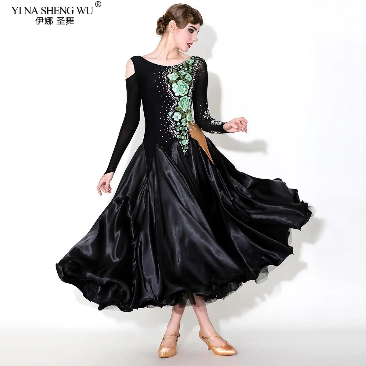 

Women's Advanced Standard Ballroom Dance Dress Long Sleeve Waltz Skirt for Adult Competitions New Design