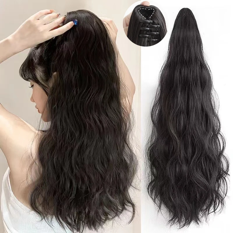 20Inch Synthetic  Long Wave Curly Claw Clip in Ponytail Hair Extension Ponytail Hairpiece for Women