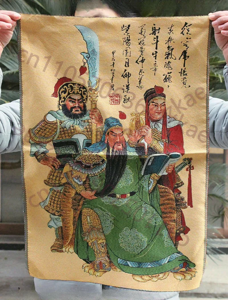 China Buddhism Cloth Silk Guan Gong GuanYu Protector Deity Thangka Thanka Mural