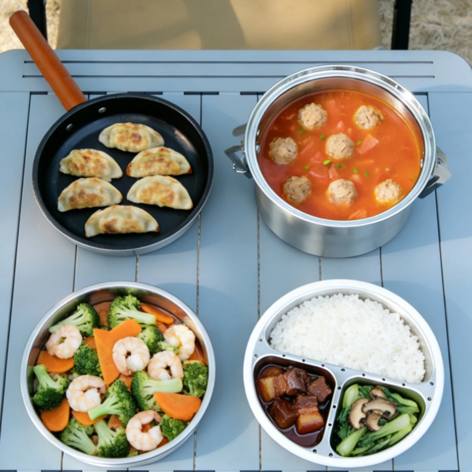 

3 Pieces Camping Cookware Set Lid Camping Pot and Pan Set Outdoor Gear Side Handles Long Handle for Campers