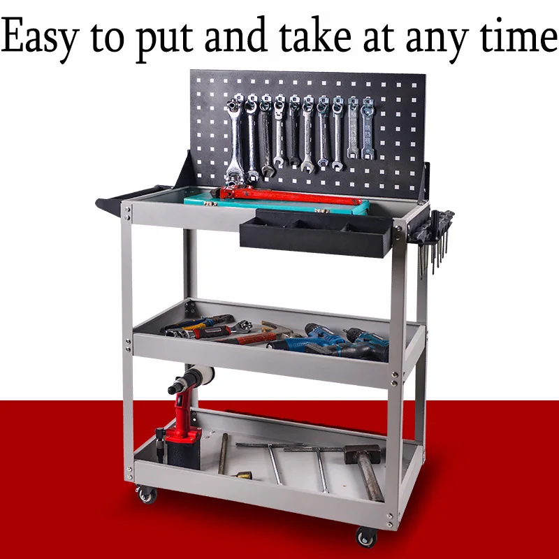 Mechanical Workshop Tools with Wheels, Tool Carts 3-layer Mobile Tool Car, Multifunctional and Heavy-duty Auto Repair Parts Car