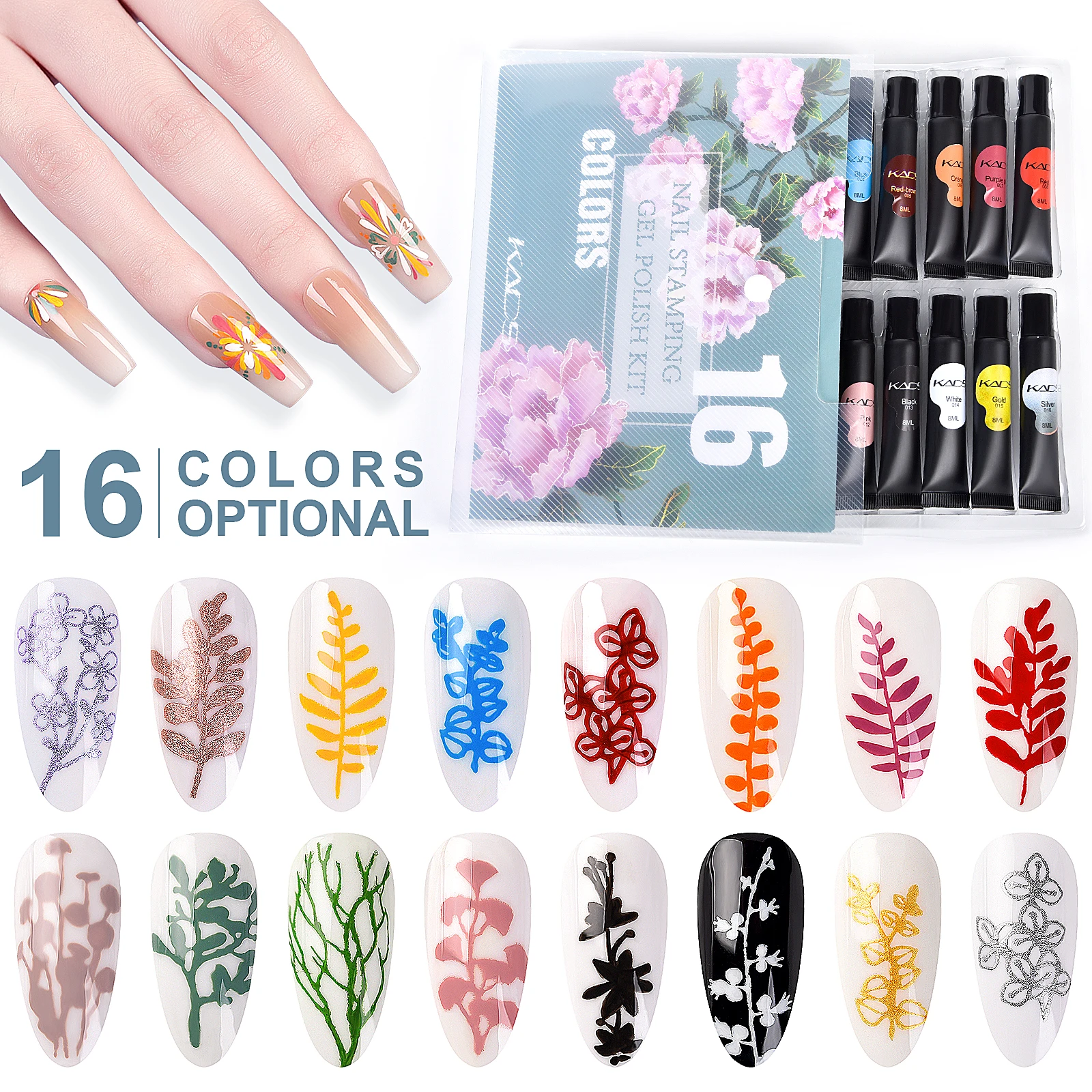 

16PCS/Box Nail Stamping Gel Printing Polish Soak Off UV LED Lamp for Stamp Plate Transfer Varnishes Lacquers Manicure DIY Tools