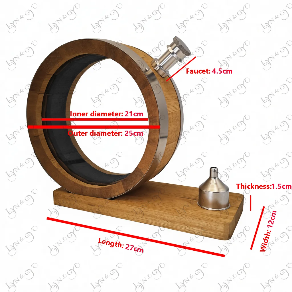 2000ML Clear O-Shaped Oak Aging Barrel French Oak, Heavy Toast (HT) For Whiskey,Brandy, Sherry – Home Bar Decor And Display Gift