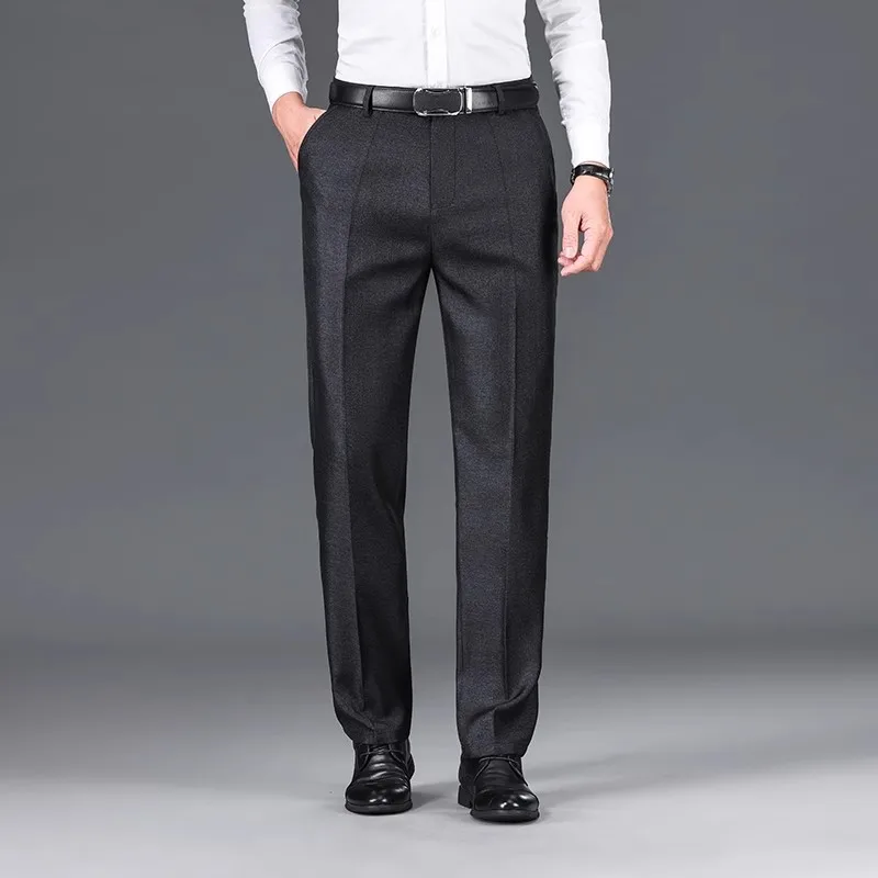 New Business Casual Suit Pants Men Solid High Waist Straight Office Formal Trousers Mens Classic Style Suit Long Pants