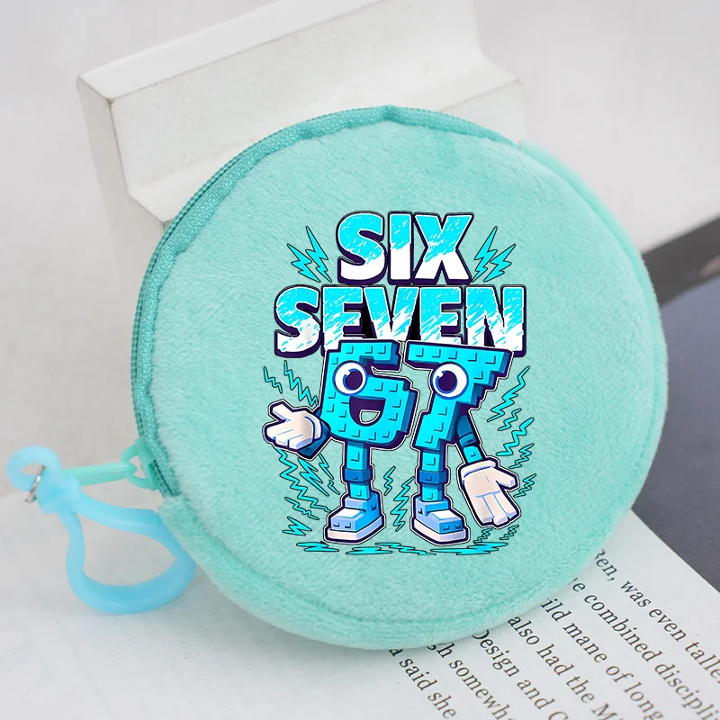 Steal A Brainrot Six Seven 67 Anime Printed Coin Purse Round Mini Purses Key Ring Accessories Soft Cute Hanging Purses Boys Gift