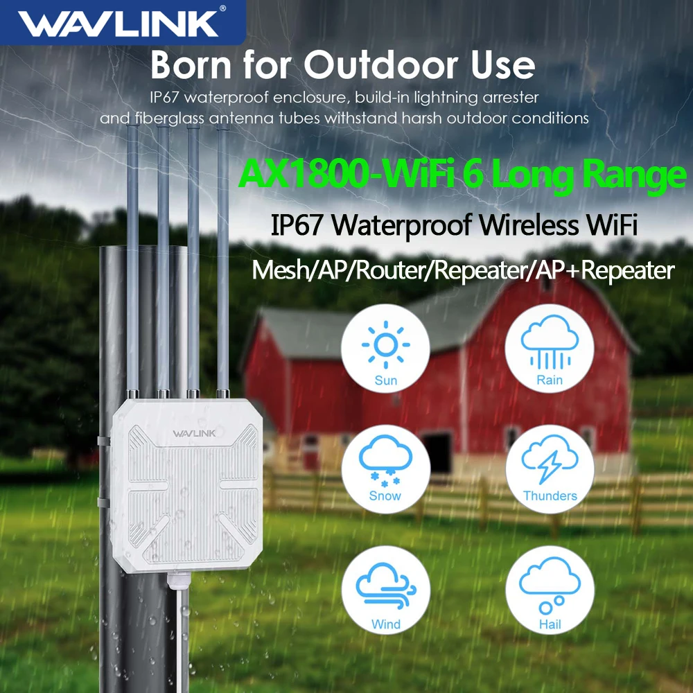 Hochleistungs-WLAN-Extender/AP/Repeater mit großer Reichweite für den Außenbereich, wetterfest, WLAN 6 AX1800/AC1200, Dualband-2,4-G- und