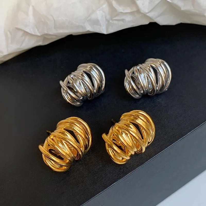 New Trendy Multi-layer Wrap Hollow Lines Circle Earrings for Women Gold Plated Irregular Geometric Earring Statement Jewelry