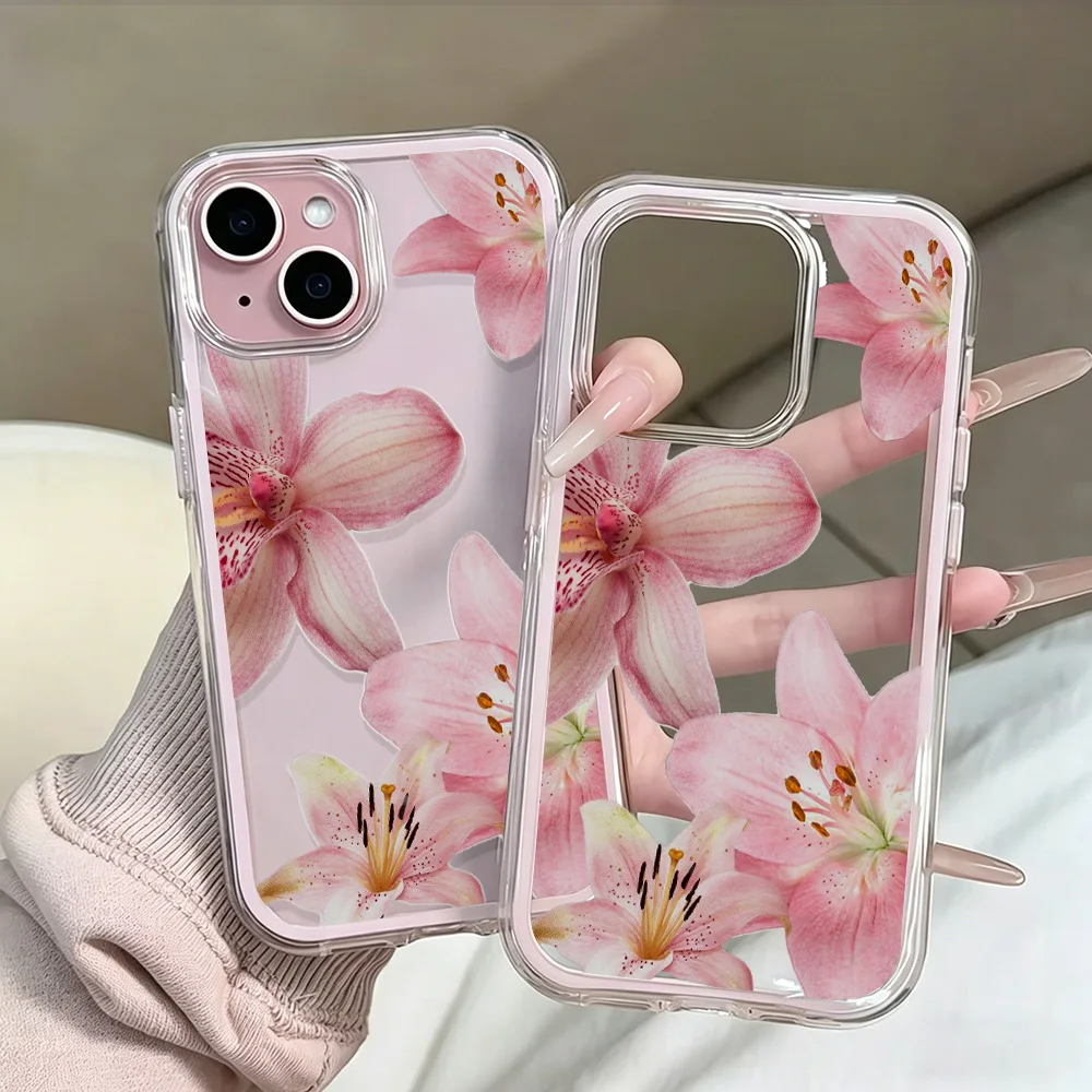 Pink Lily Flower Clear Phone Case For iPhone 17 11 12 14 13 16 15 Pro Max 17 Air XR X Case Silicone 2 IN 1 Shockproof Soft Cover view 6