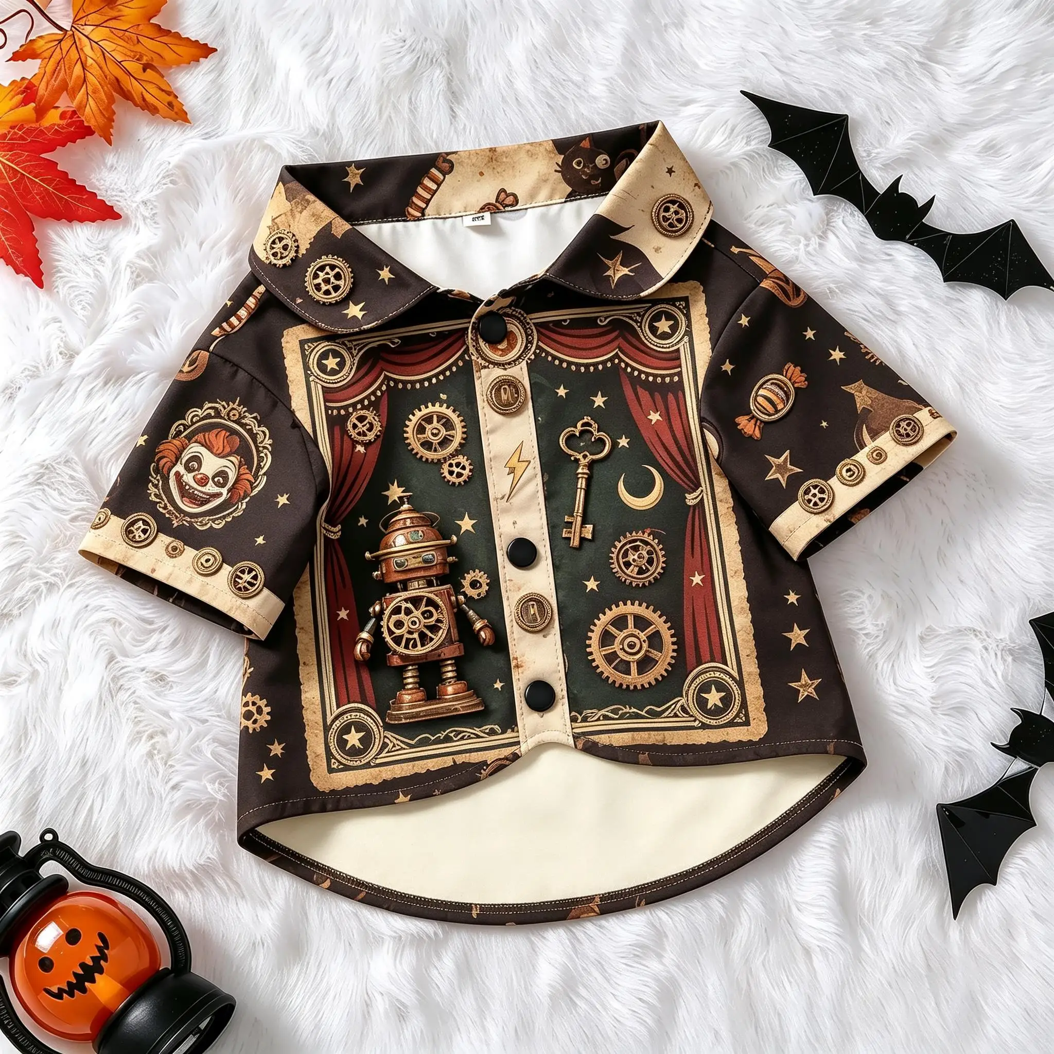 Pet Dog Shirt Dark Circus Clown Vintage Print Comfortable Button Up for Small Medium Dogs Horror Theme Party Wear