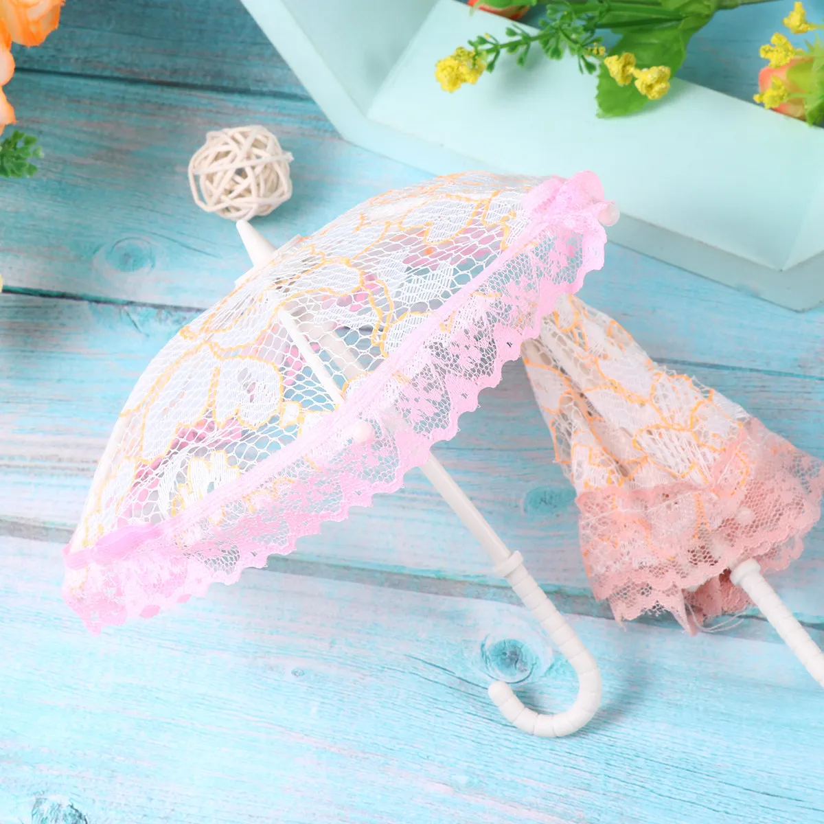 5Pcs Mini Parasol Lace Umbrella Kids Playroom Scene Mini House Decor DIY Gift Adornments Random Color Pattern Umbrella Model