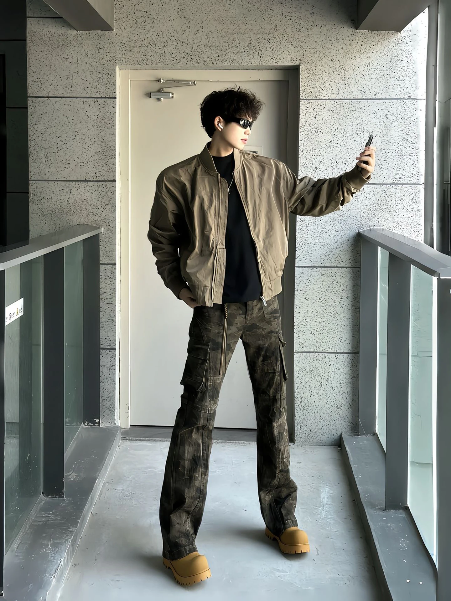 

American High Street Vibe Camouflage Knife Men's Jeans Autumn Multi ket Workwear Straight Narrow Leg Pants