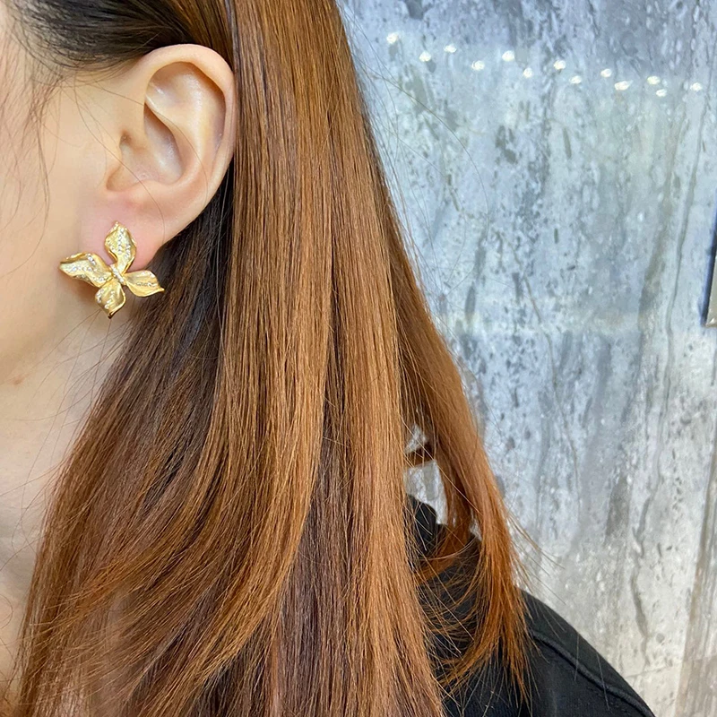 أقراط على شكل فراشة عتيقة من Aazuo مجوهرات فاخرة من الذهب الأصفر عيار 18 قيراط الماس الطبيعي الحقيقي 0.40 قيراط هدية للنساء مأدبة كبار #4