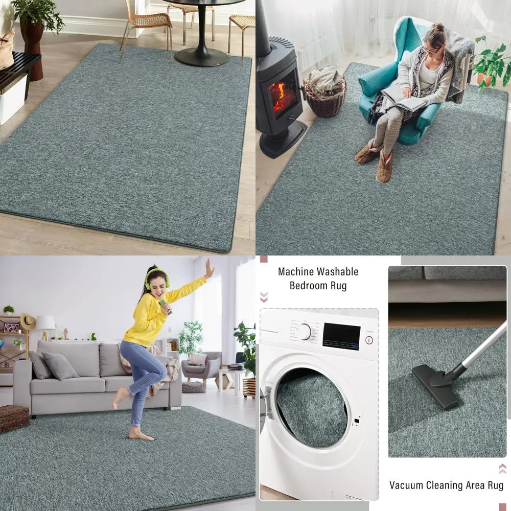 

Серо-зеленые ковры 4x6 футов – мягкая пена с эффектом памяти, моющиеся, с низким ворсом, нескользящие, минималистичные для гостиной, спальни, детских комнат