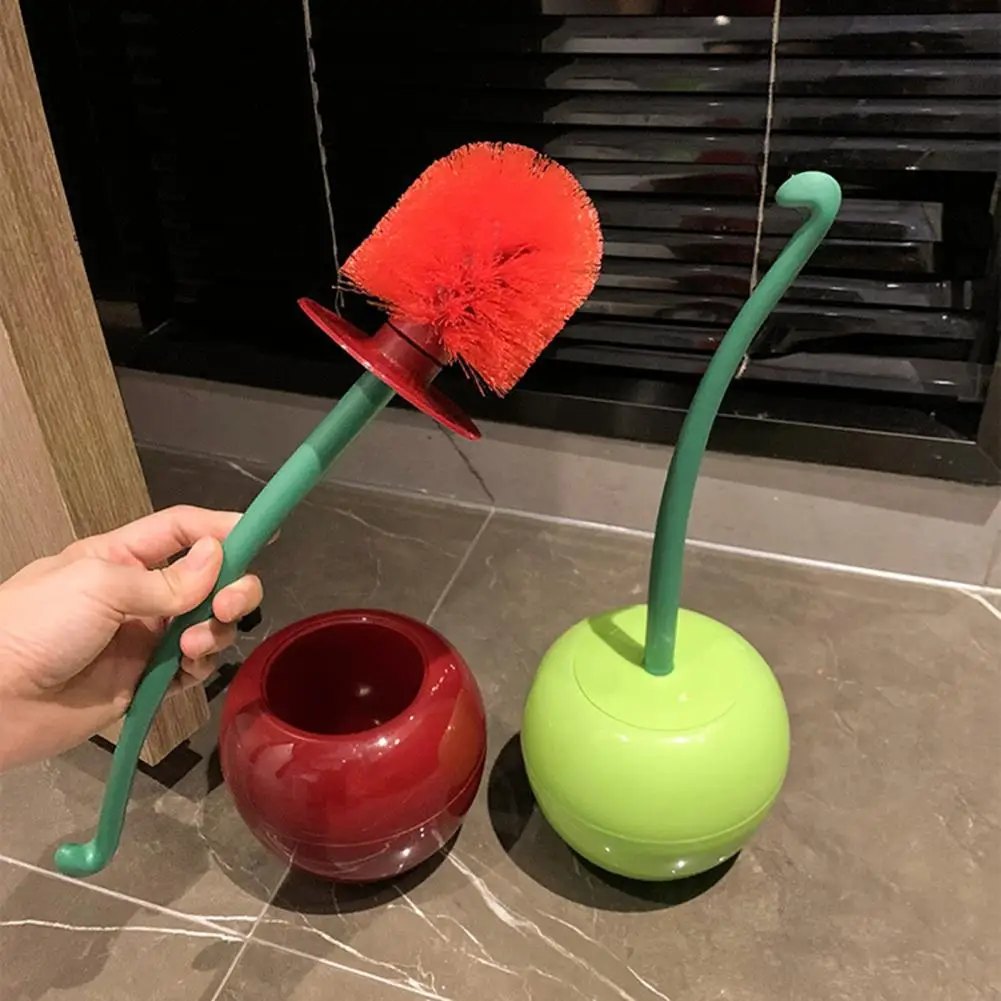 Toilet Brush Set with Base Cherry Shape Toilet Brush Ergonomic Non-Slip Handle Bright Color Bathroom Cleaning Brush
