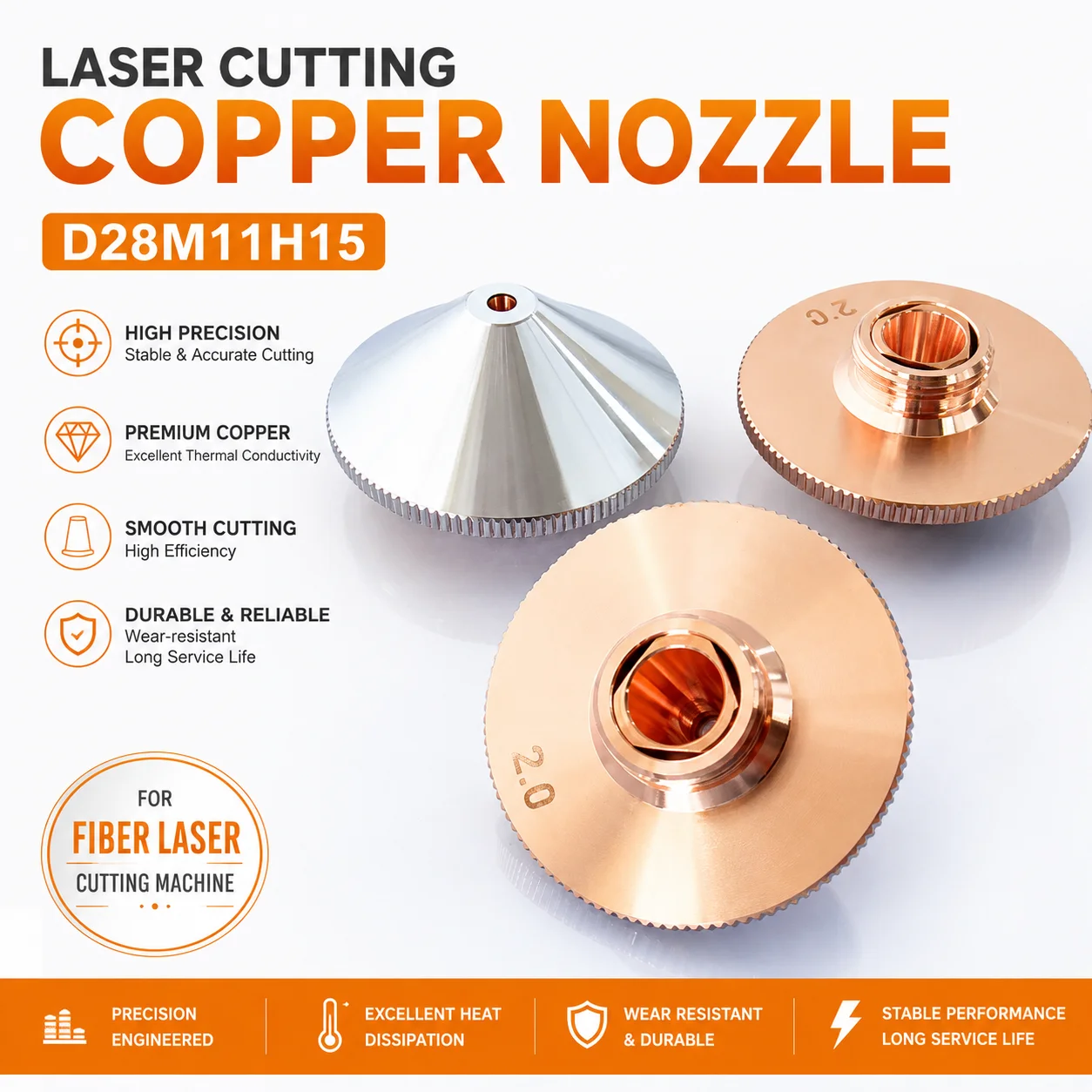 10pcs D28M11 Copper Nozzle 1.2mm Precision Cutting Tip for Raytools Fiber Laser Machine