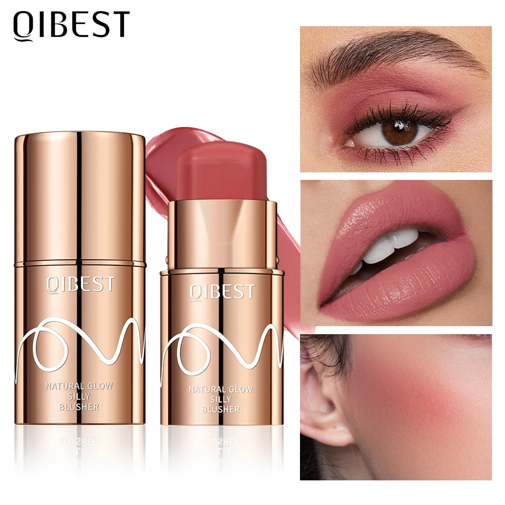 QIBEST Cream Blush Stick Матовые шелковистые румяна для лица Натуральные глаза Щеки Губы Макияж Тонированные увлажняющие румяна Multi Stick Косметика