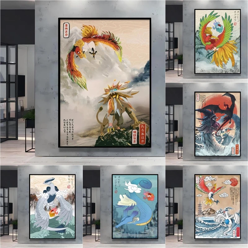 

Retro Style Pokemon Ho-Oh Decor Painting Brings A Unique Nostalgic Atmosphere To The Home An Excellent Choice for Collection