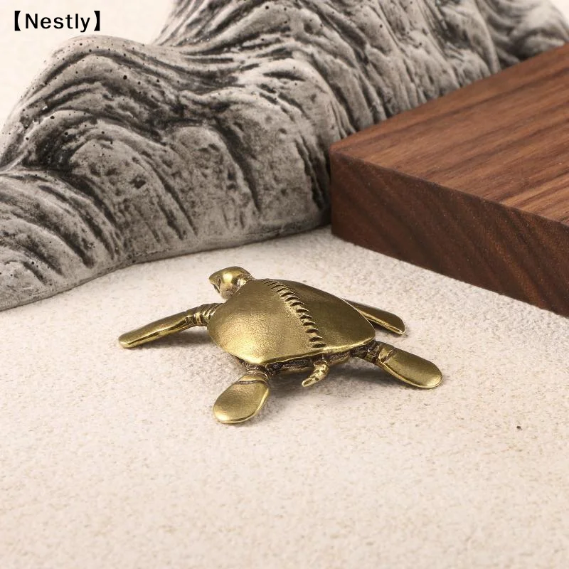Chinese Ancient Turtle Brass Figurines Marine Organisms Vintage Home Garden Desk Decoration Tea Pet Retro Handicrafts〔Nest〕