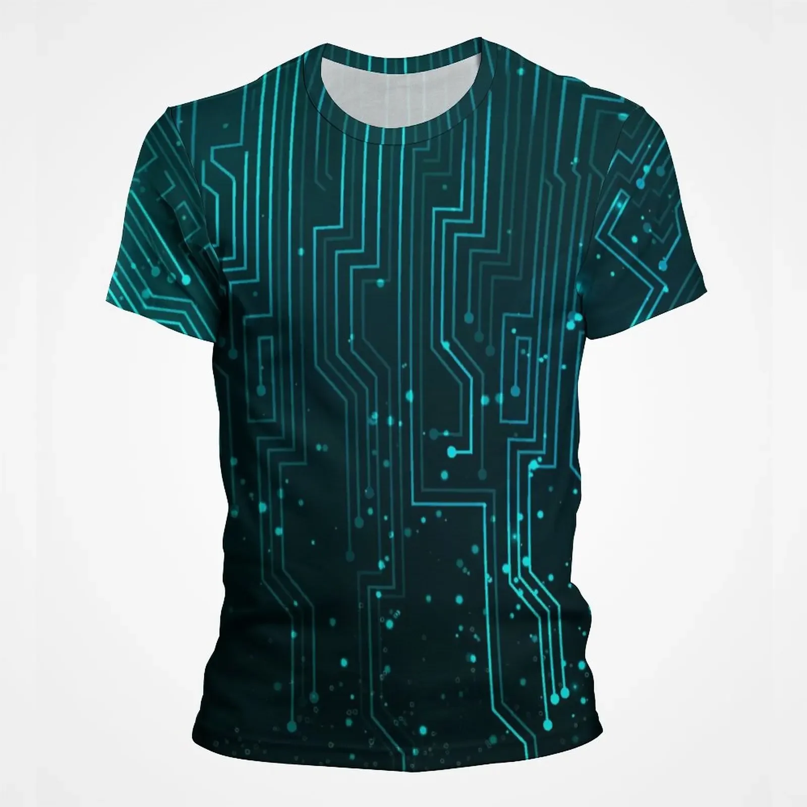 Unisex CPU Circuit Binary Code 3D Print T-Shirt Tech Chip Digital Tunnel Graphic Short Sleeve Casual Oversized Streetwear Tee